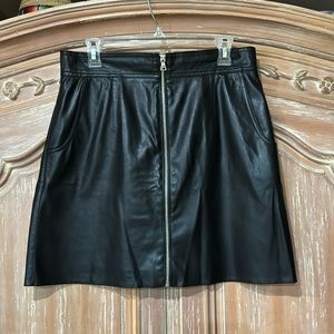 French Connection Zip Up PU Leather Black Skirt